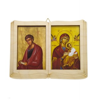 Ξύλινη Χειροποίητη εικόνα διπλή με 2 Αγίους