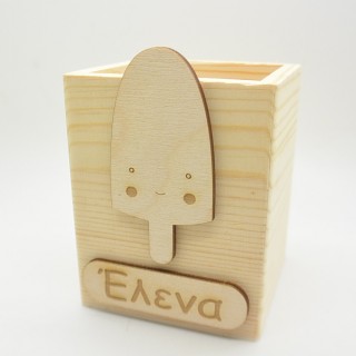 Μπομπονιέρα Ξύλινη μολυβοθήκη παγωτό ξυλάκι με φατσούλα Μπομπονιέρα Ξύλινη μολυβοθήκη παγωτό ξυλάκι με φατσούλα