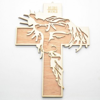 Σταυρός Ξύλινος κρεμαστός μεγάλος με χαραγμένο τον Ιησού