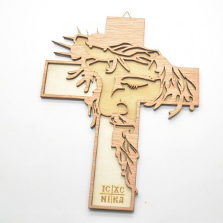 Ξύλινος Σταυρός κρεμαστός μεγάλος με χαραγμένο τον Ιησού