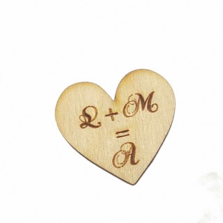 Ξύλινο Διακοσμητικό καρδιά για μπομπονιέρες με τα αρχικά του ζευγαριού