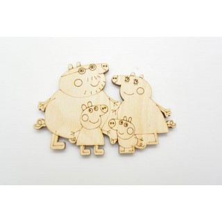 Ξύλινο Διακοσμητικό οικογένεια πέππα το γουρουνάκι