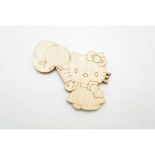 Ξύλινο Διακοσμητικό hello kitty με μπαλονάκια 