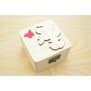 Ξύλινο κουτί μπομπονιέρα με θέμα στρουμφίτα Ξύλινο κουτί μπομπονιέρα με θέμα στρουμφίτα