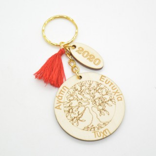 Μπρελόκ ξύλινο γούρι δέντρο της ζωής με ευχές