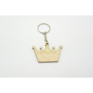 Ξύλινο Μπρελόκ κορώνα με καρδιά